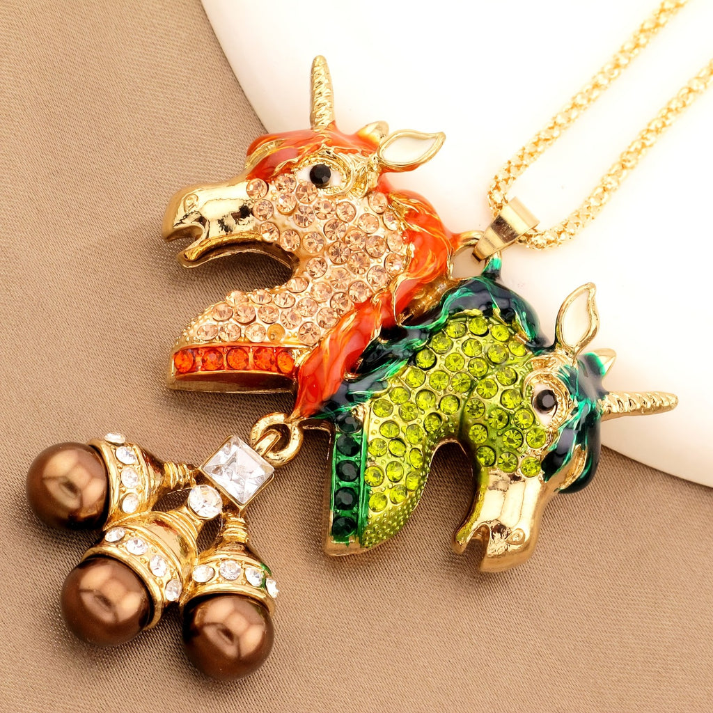 Whimsical Rainbow Unicorn Pearl Necklace