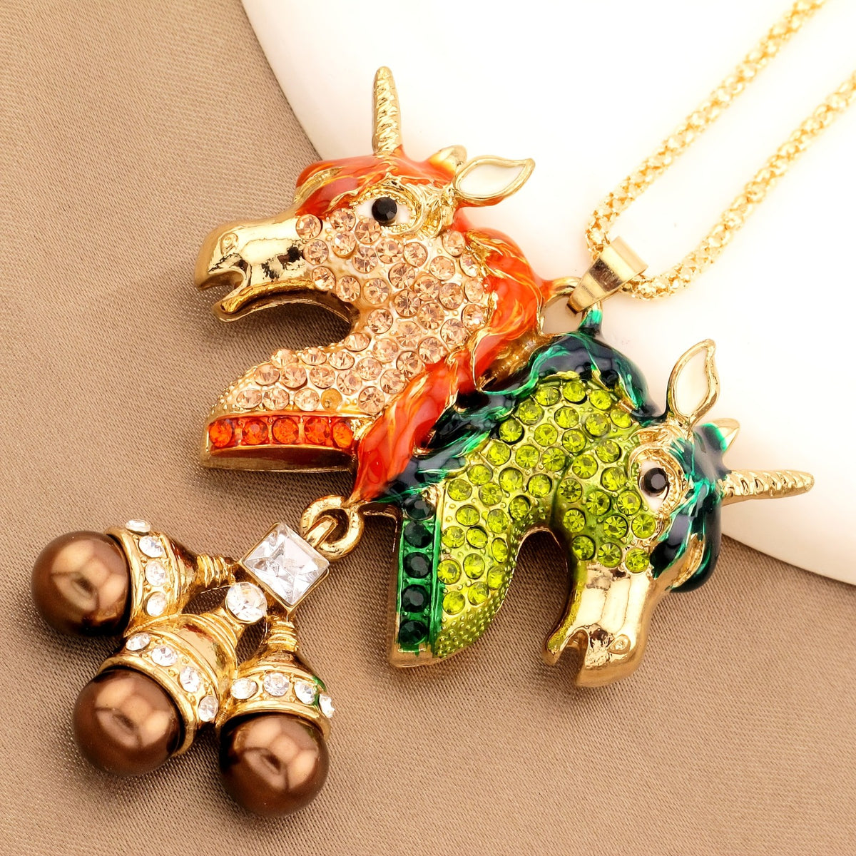 Whimsical Rainbow Unicorn Pearl Necklace