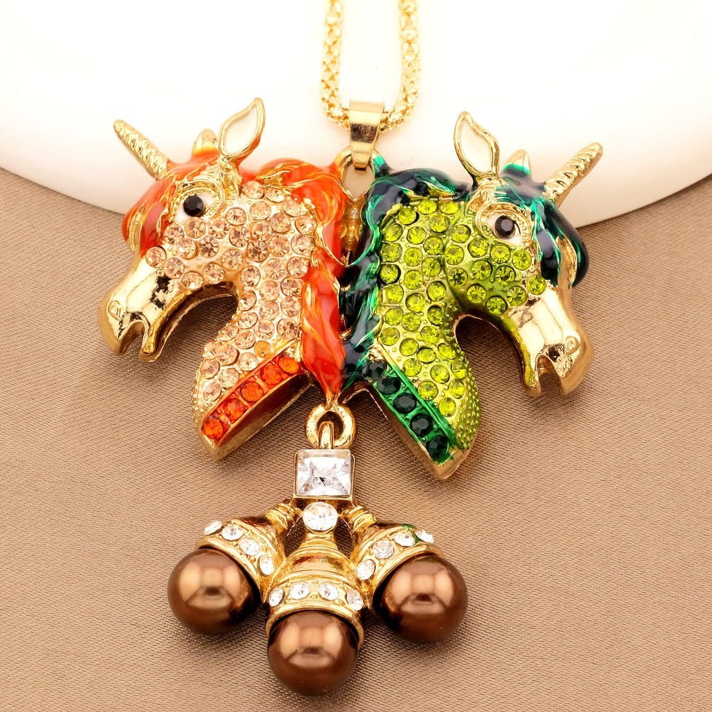 Whimsical Rainbow Unicorn Pearl Necklace