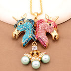 Whimsical Rainbow Unicorn Pearl Necklace