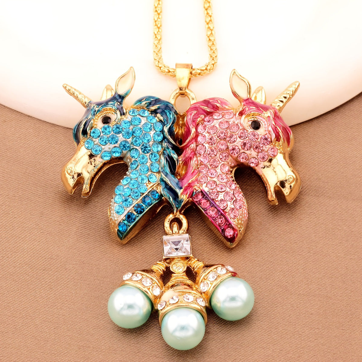Whimsical Rainbow Unicorn Pearl Necklace