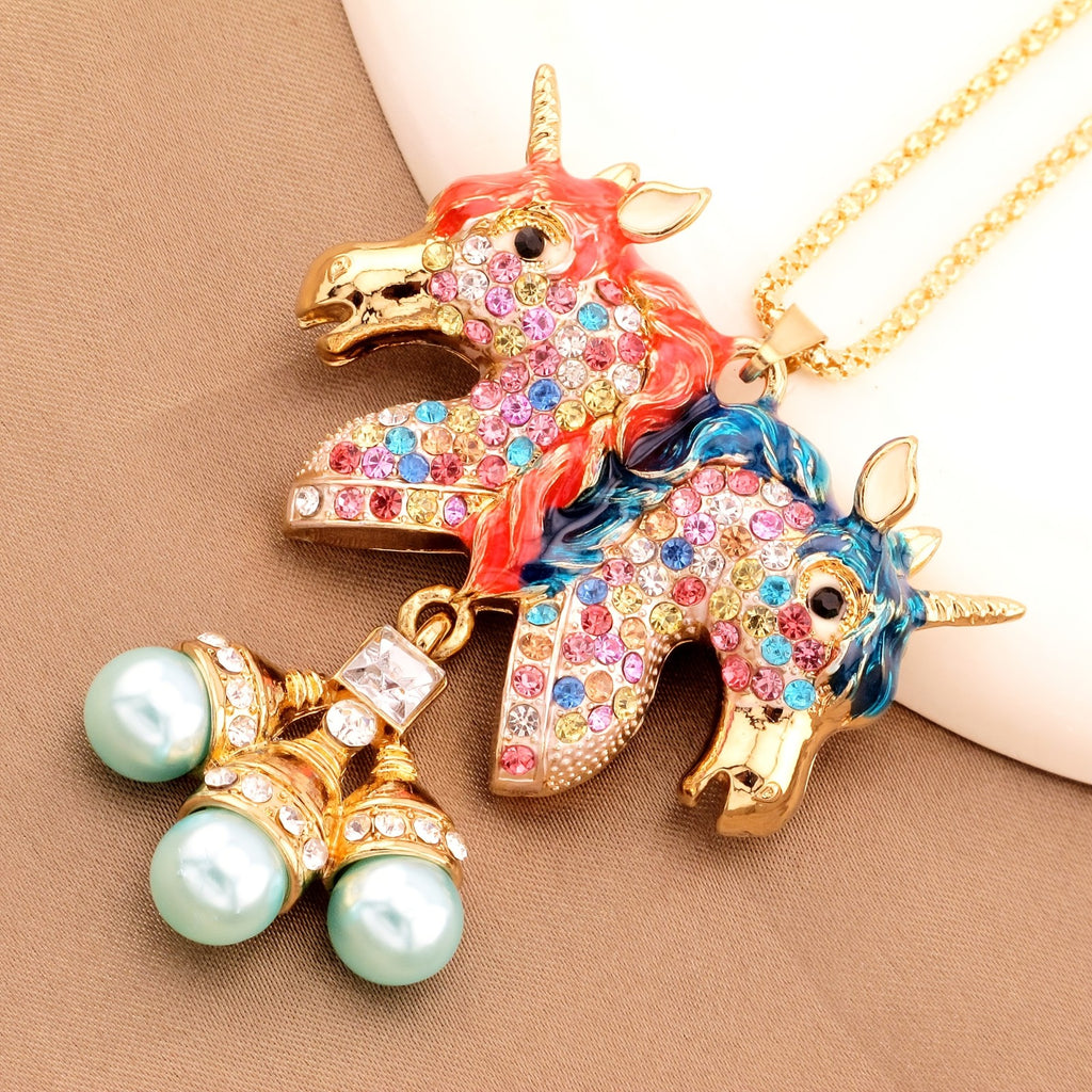 Whimsical Rainbow Unicorn Pearl Necklace