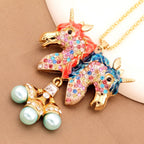 Whimsical Rainbow Unicorn Pearl Necklace