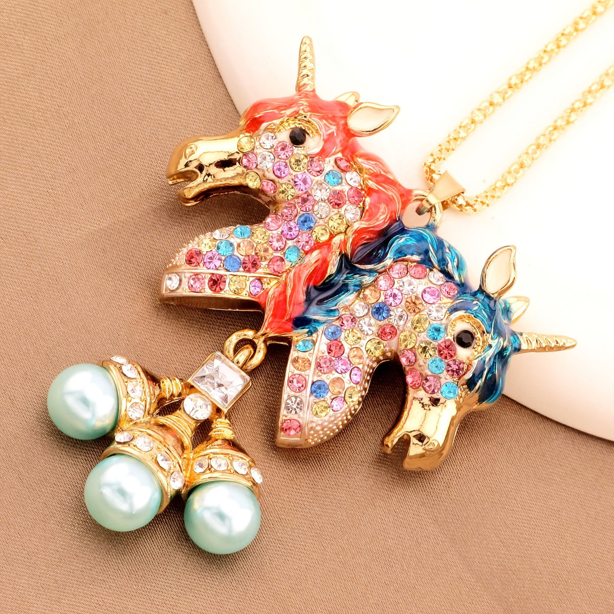 Whimsical Rainbow Unicorn Pearl Necklace
