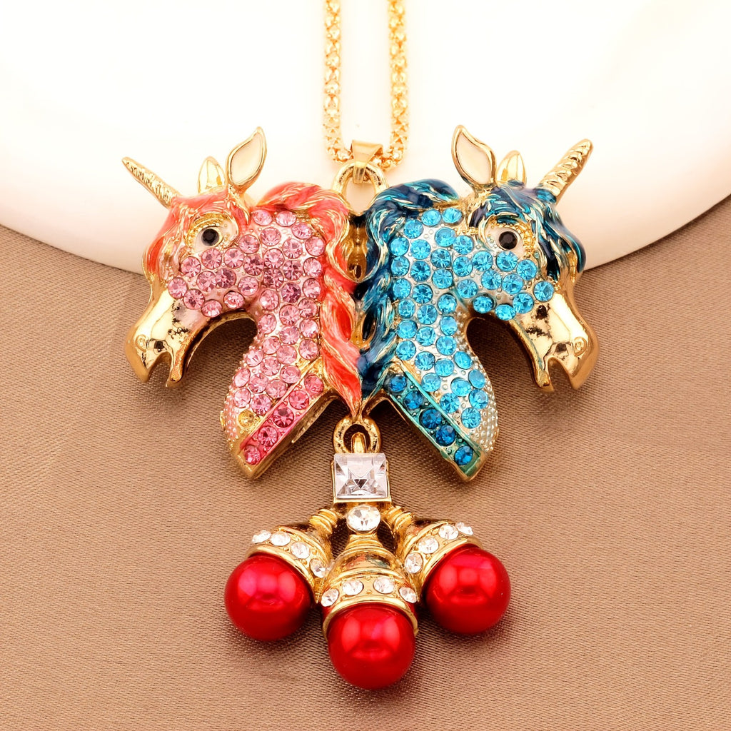Whimsical Rainbow Unicorn Pearl Necklace