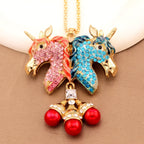 Whimsical Rainbow Unicorn Pearl Necklace