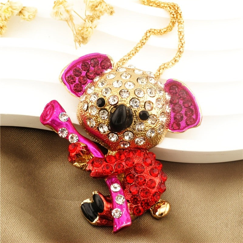 Playful Crystal Koala Pendant Necklace