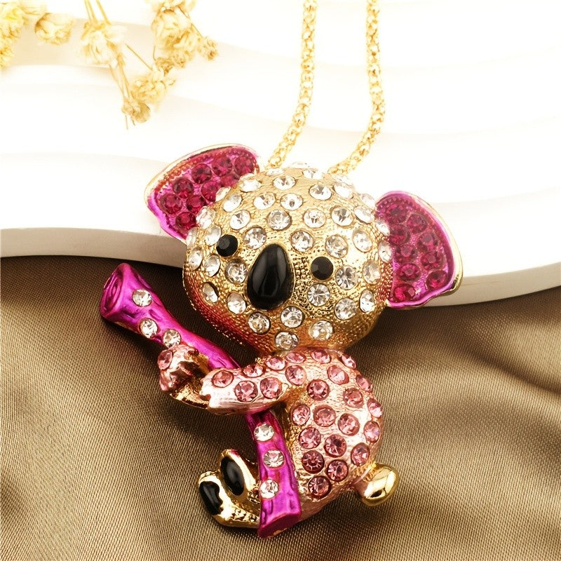 Playful Crystal Koala Pendant Necklace