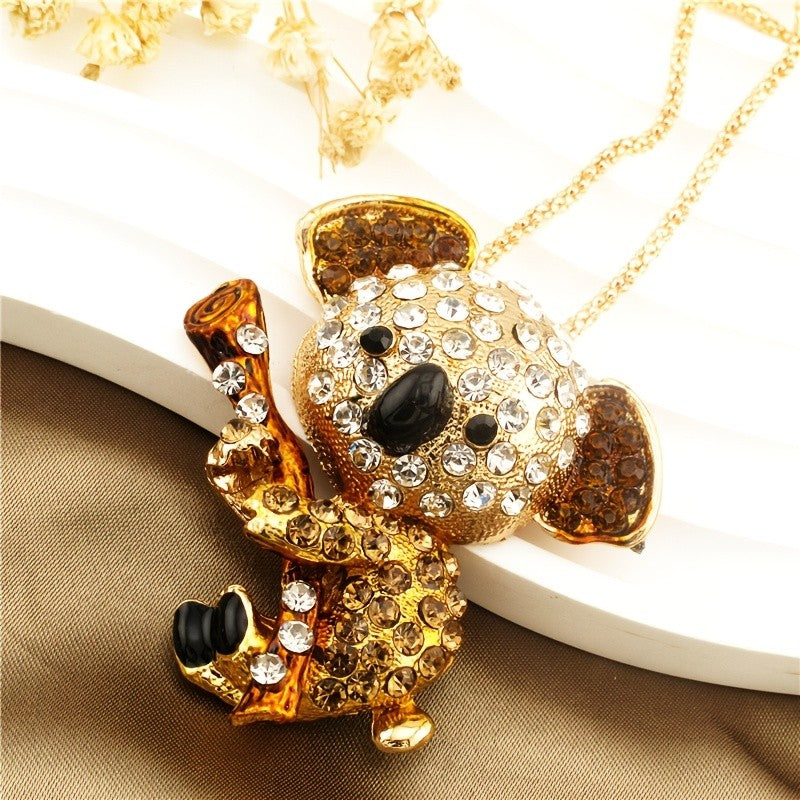 Playful Crystal Koala Pendant Necklace