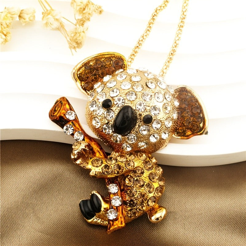 Playful Crystal Koala Pendant Necklace