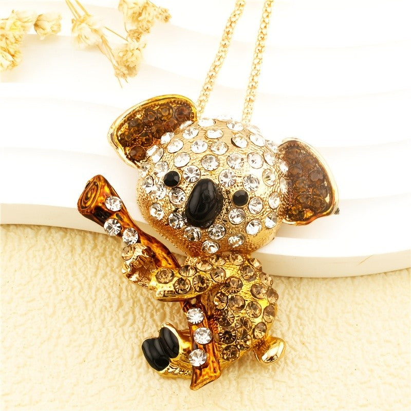 Playful Crystal Koala Pendant Necklace