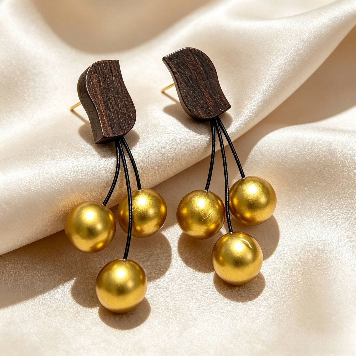 Vintage Wood Bead Drop Earrings