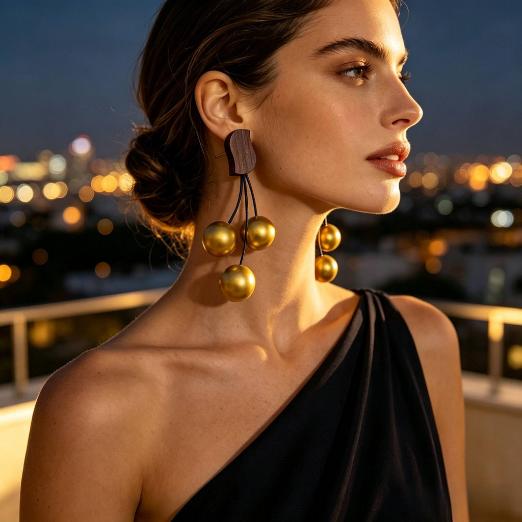 Vintage Wood Bead Drop Earrings