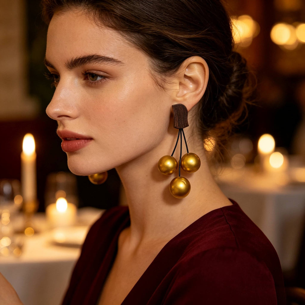 Vintage Wood Bead Drop Earrings