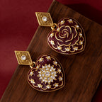 Burgundy Heart Filigree Drop Earrings