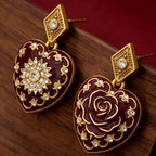 Burgundy Heart Filigree Drop Earrings