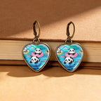 Whimsical Panda Heart Drop Earrings