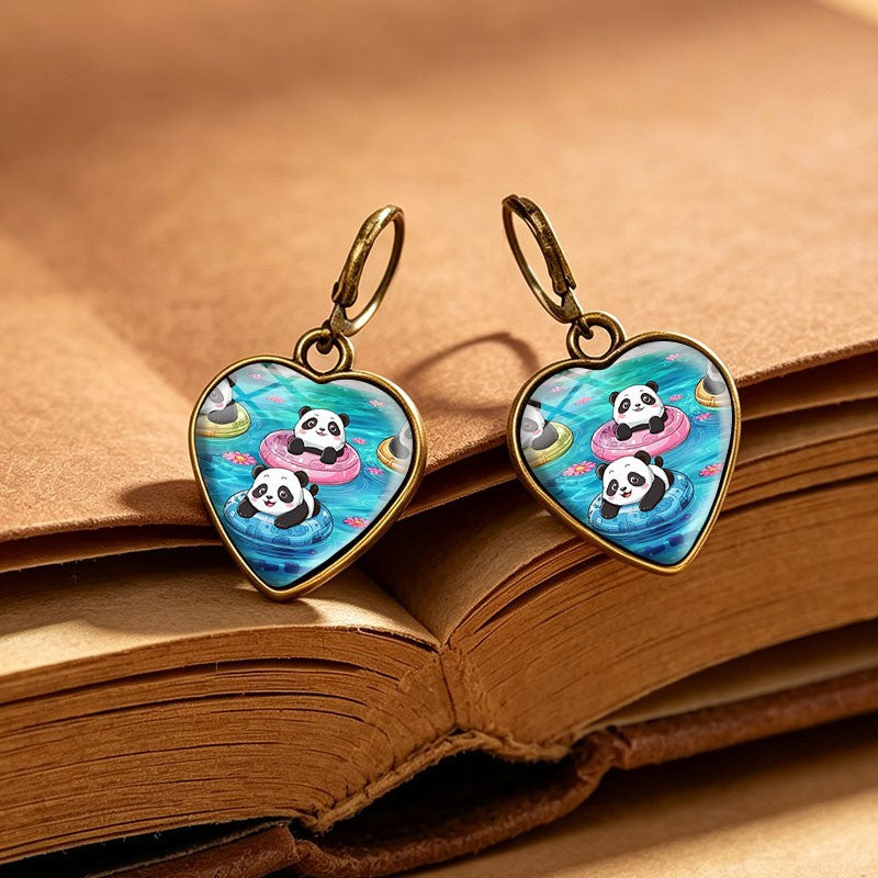 Whimsical Panda Heart Drop Earrings