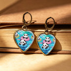 Whimsical Panda Heart Drop Earrings