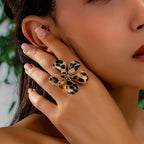 Bold Leopard Floral Statement Ring