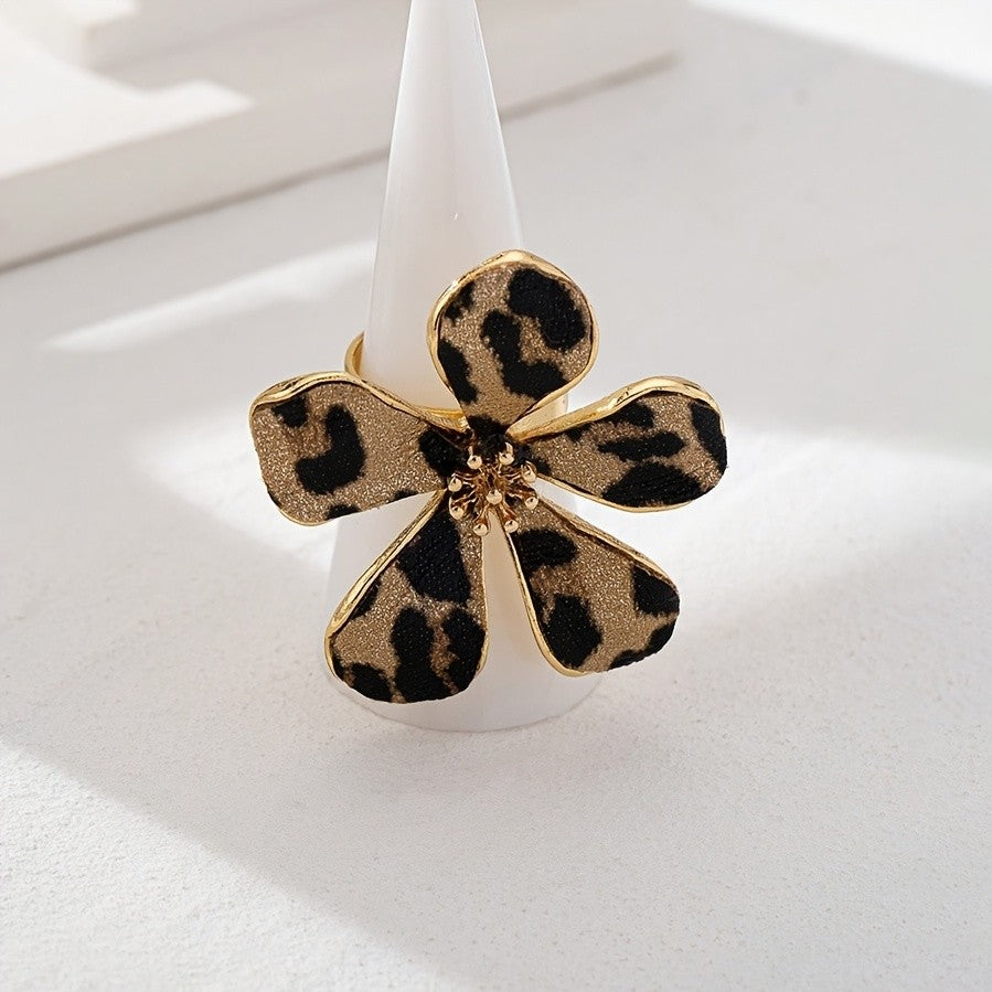 Bold Leopard Floral Statement Ring