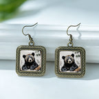 Vintage Bear Glass Drop Earrings