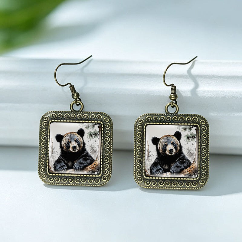 Vintage Bear Glass Drop Earrings