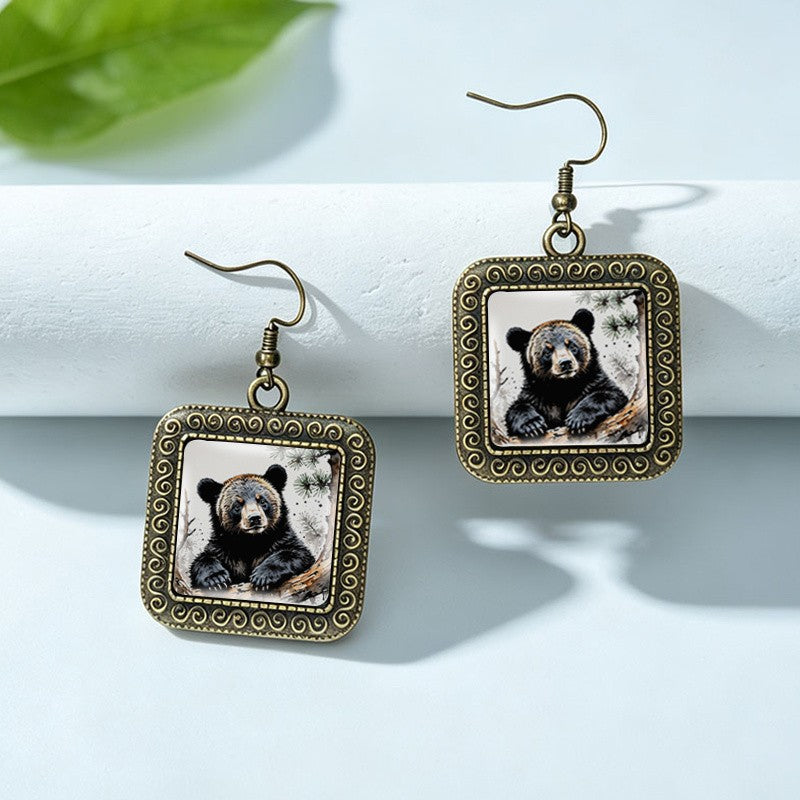 Vintage Bear Glass Drop Earrings
