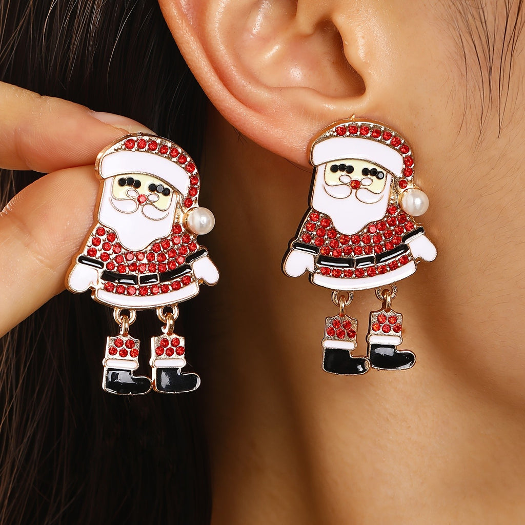Whimsical Santa Pearl Drop Earrings