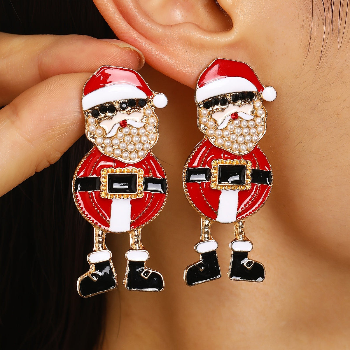 Whimsical Santa Pearl Drop Earrings