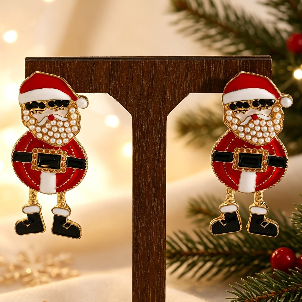 Whimsical Santa Pearl Drop Earrings
