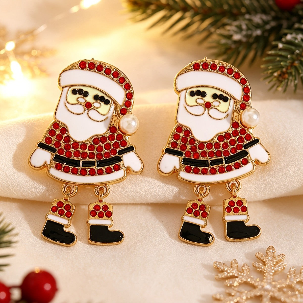 Whimsical Santa Pearl Drop Earrings