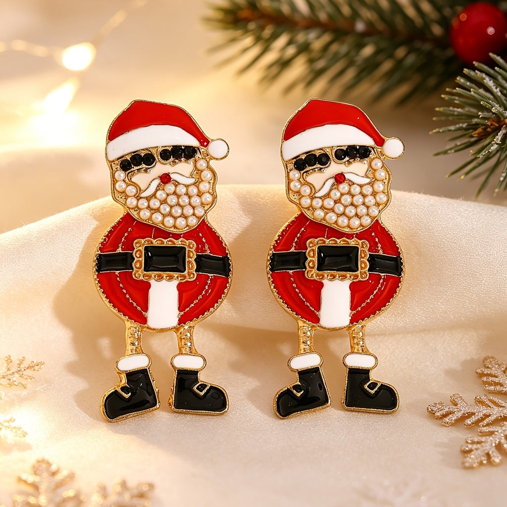 Whimsical Santa Pearl Drop Earrings