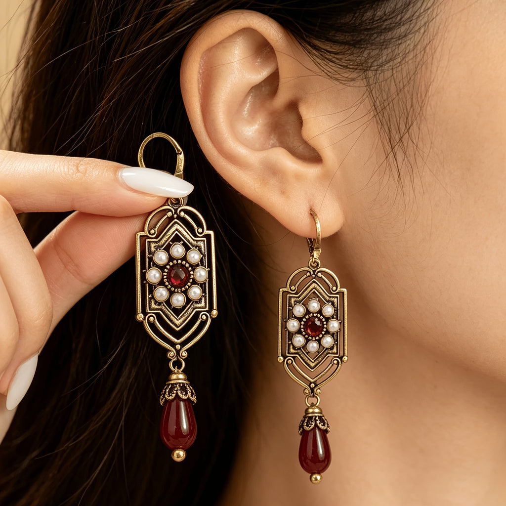 Vintage Red Teardrop Dangle Earrings