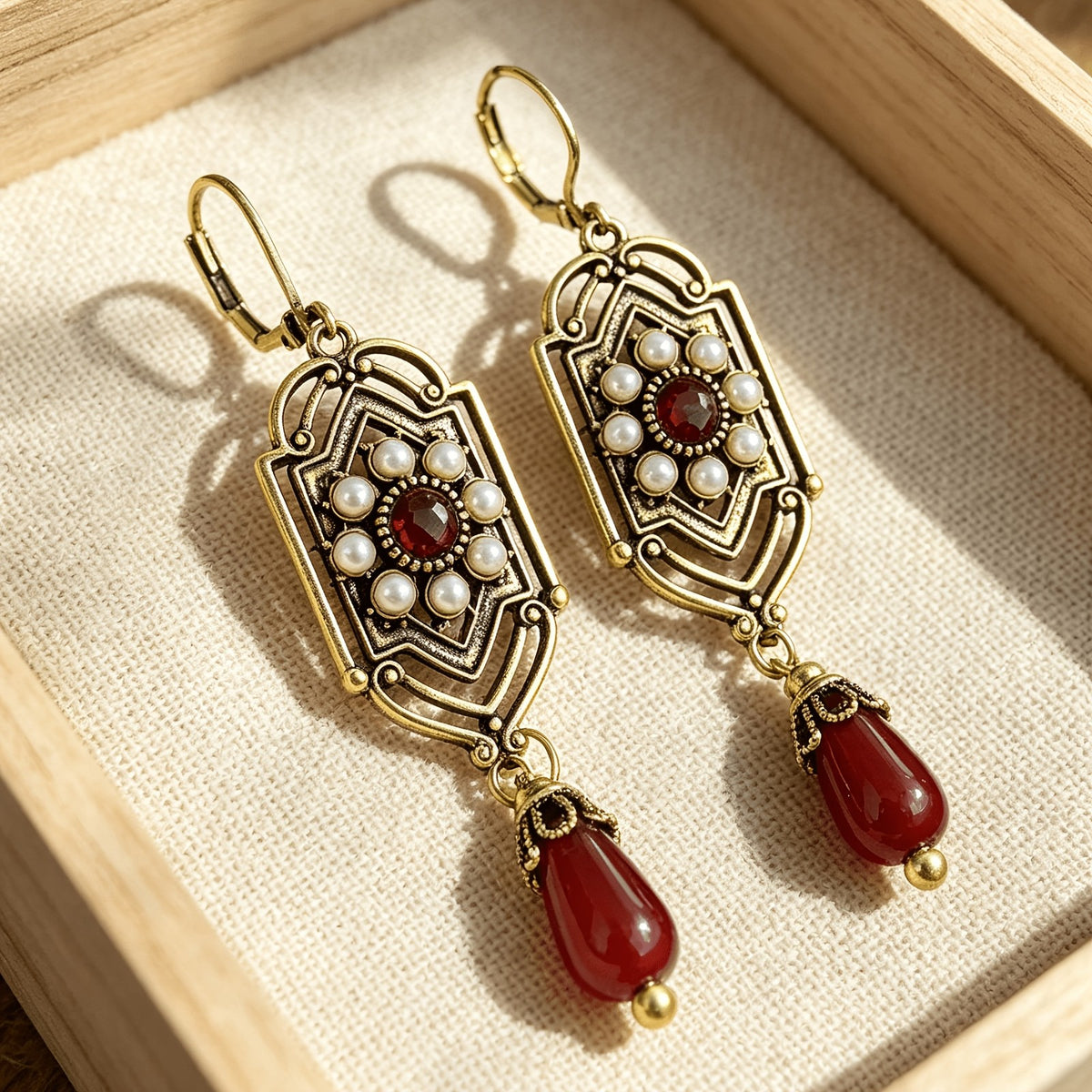 Vintage Red Teardrop Dangle Earrings
