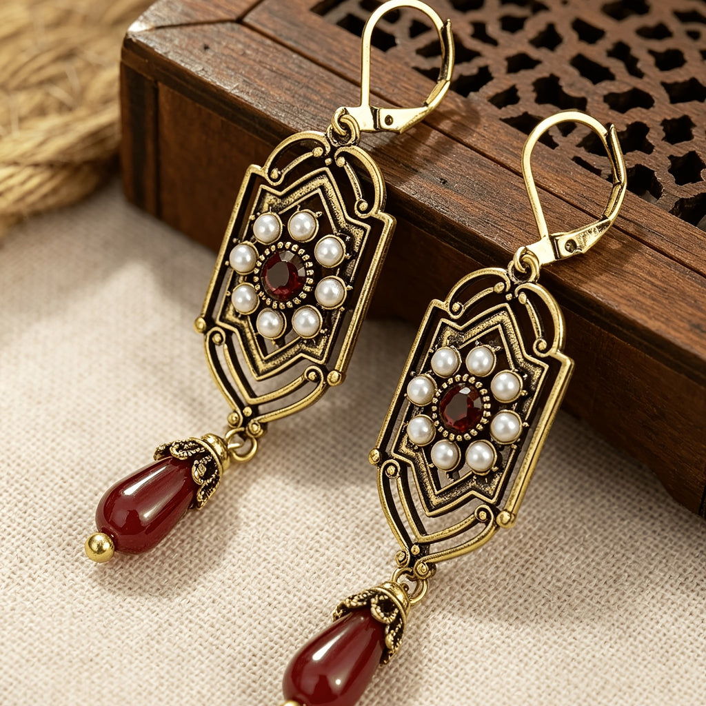 Vintage Red Teardrop Dangle Earrings