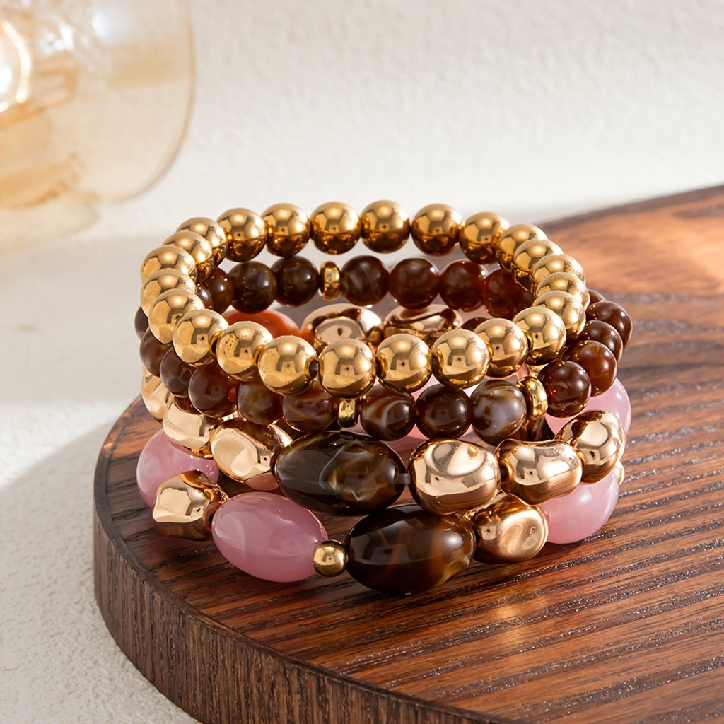 4pc Vintage Resin Beaded Bracelet Set