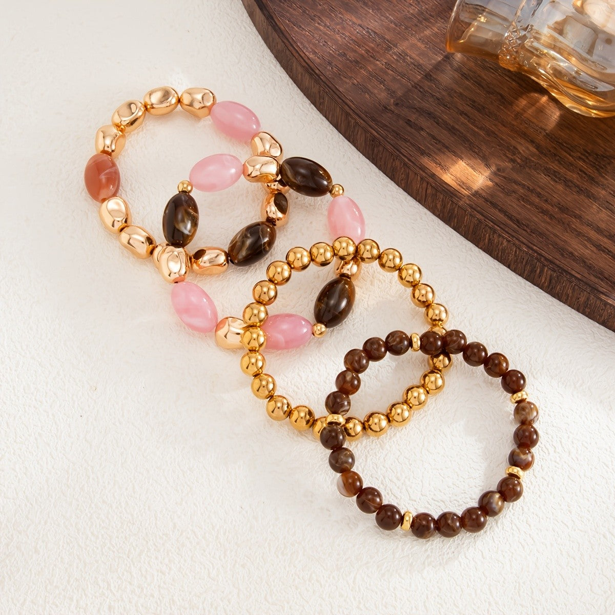 4pc Vintage Resin Beaded Bracelet Set