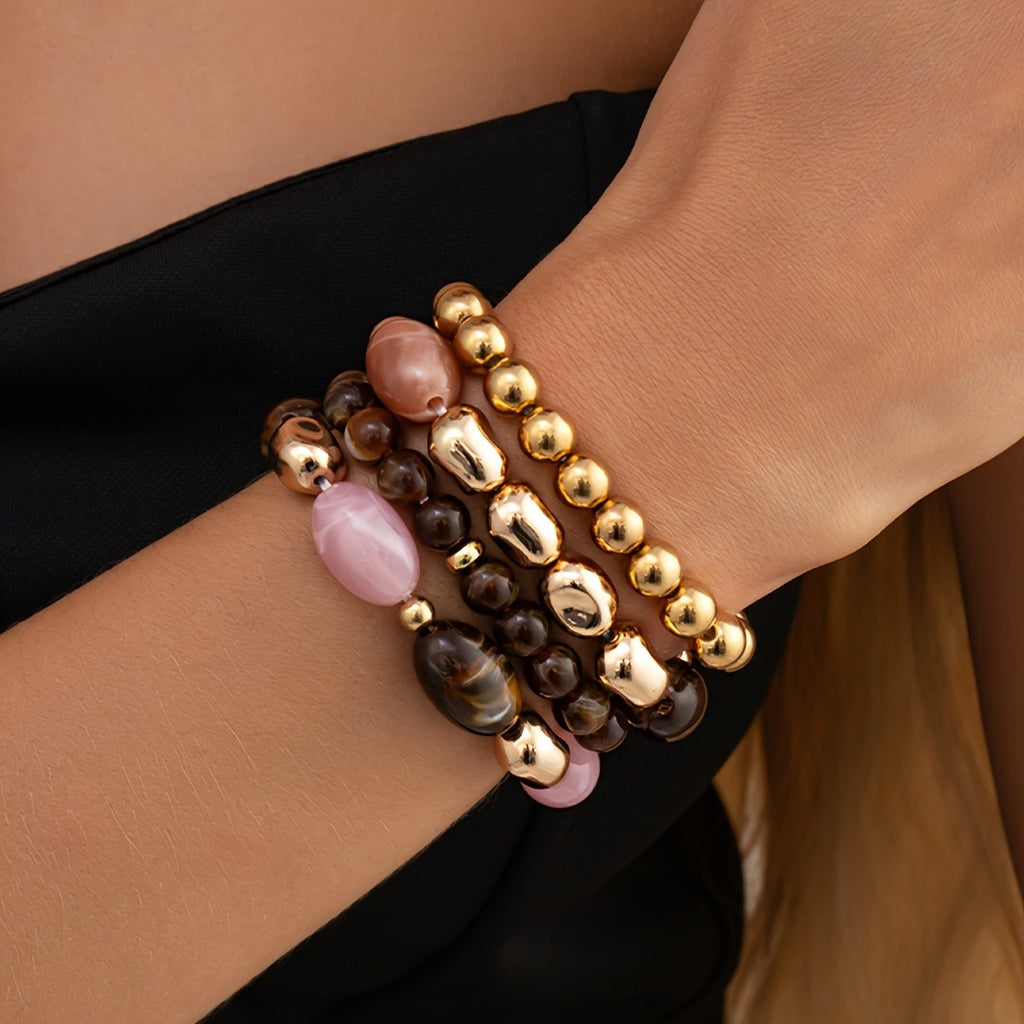 4pc Vintage Resin Beaded Bracelet Set