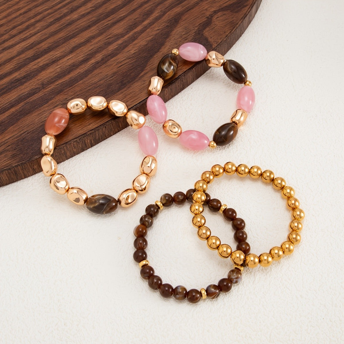4pc Vintage Resin Beaded Bracelet Set