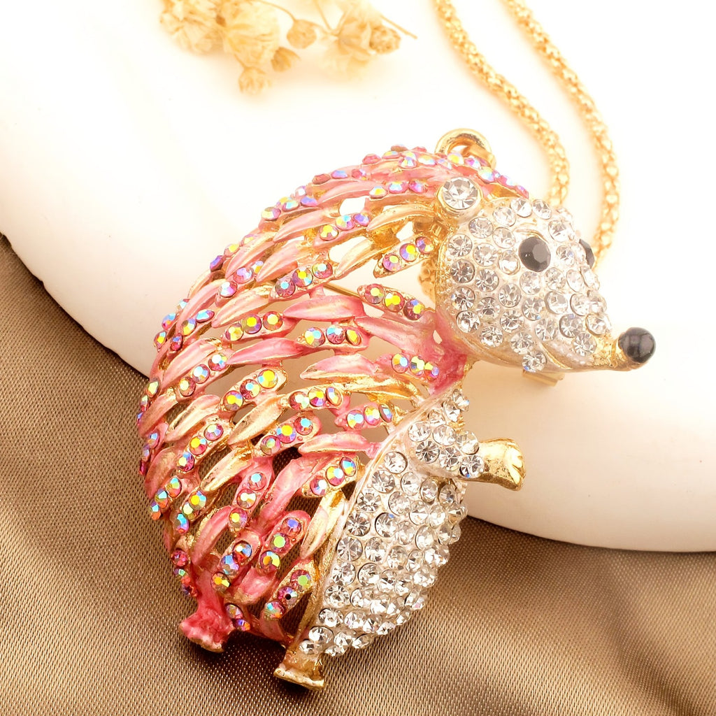 Whimsical Rainbow Hedgehog Pendant Necklace