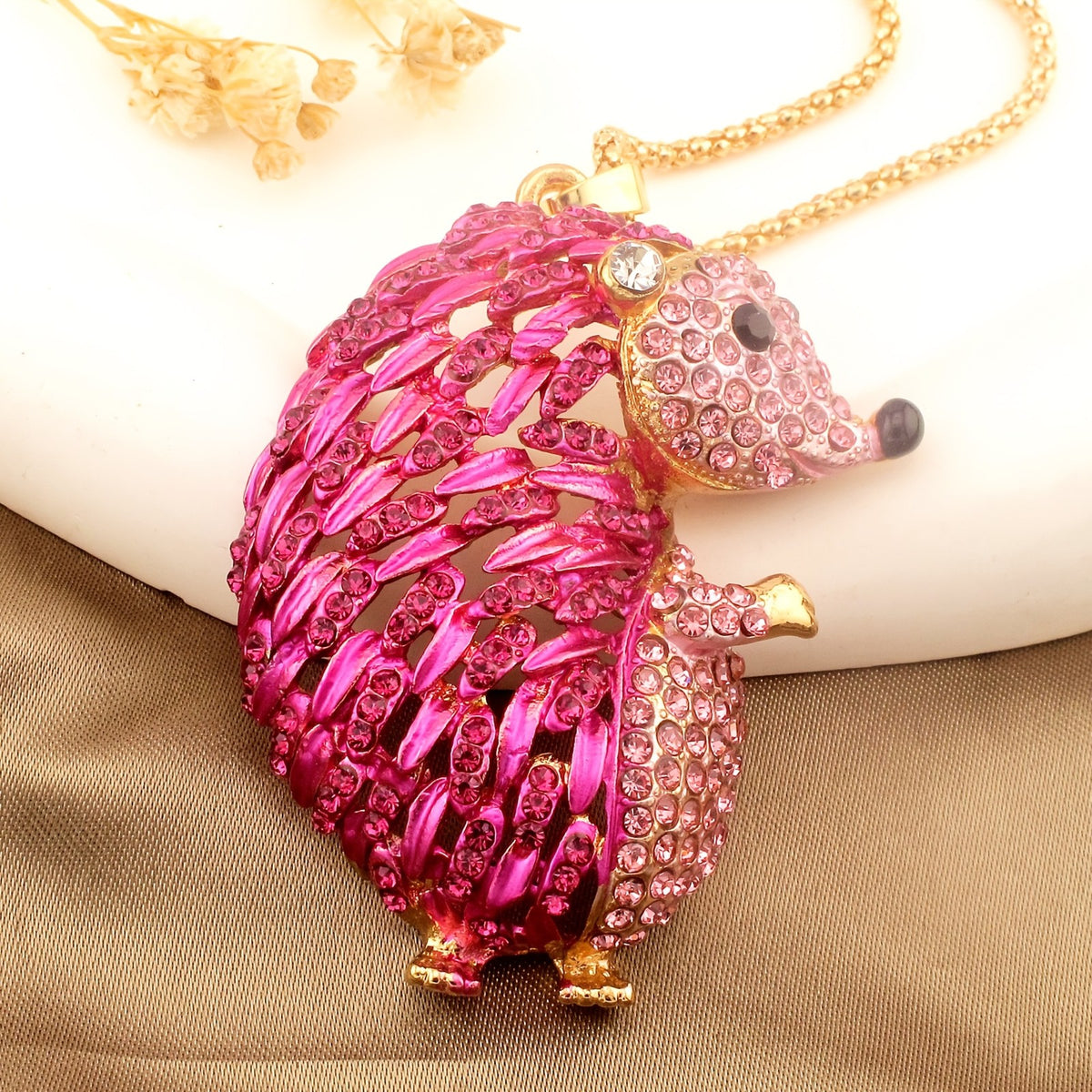 Whimsical Rainbow Hedgehog Pendant Necklace