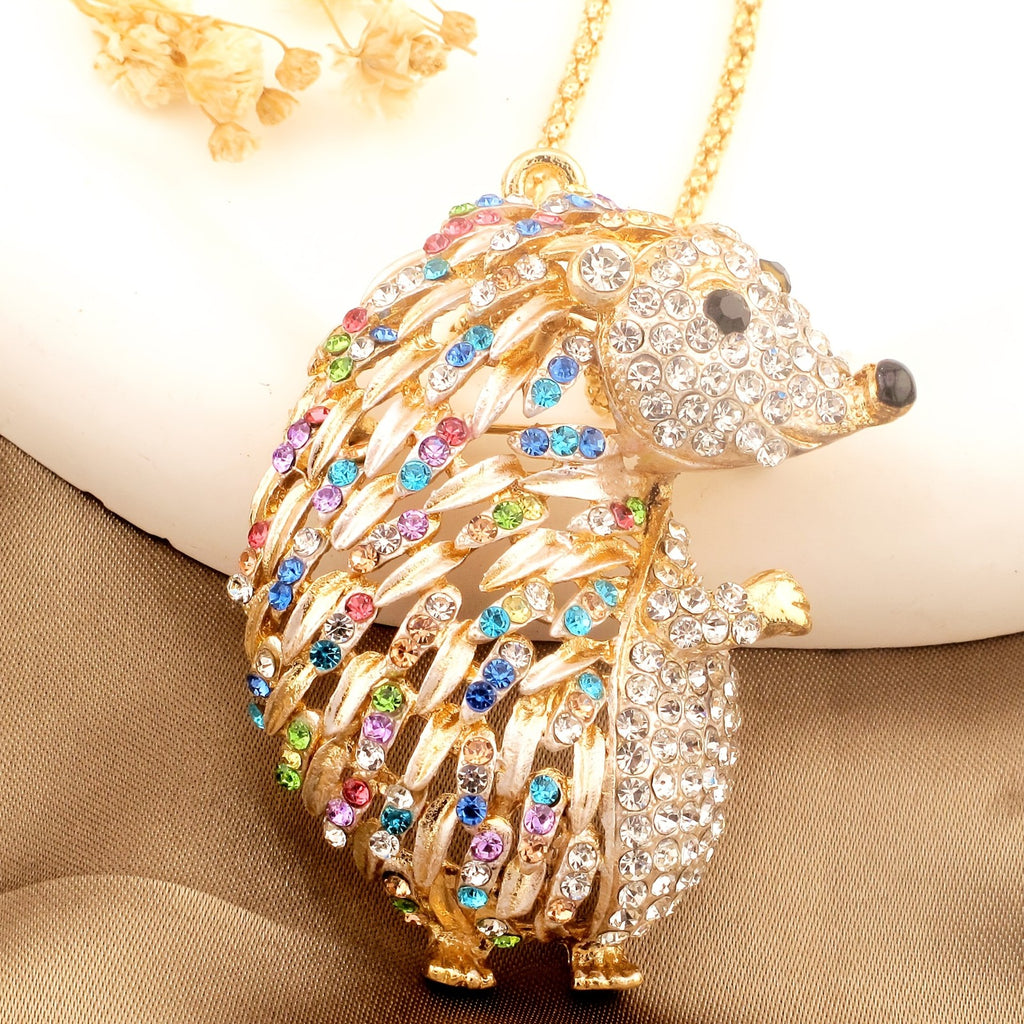 Whimsical Rainbow Hedgehog Pendant Necklace