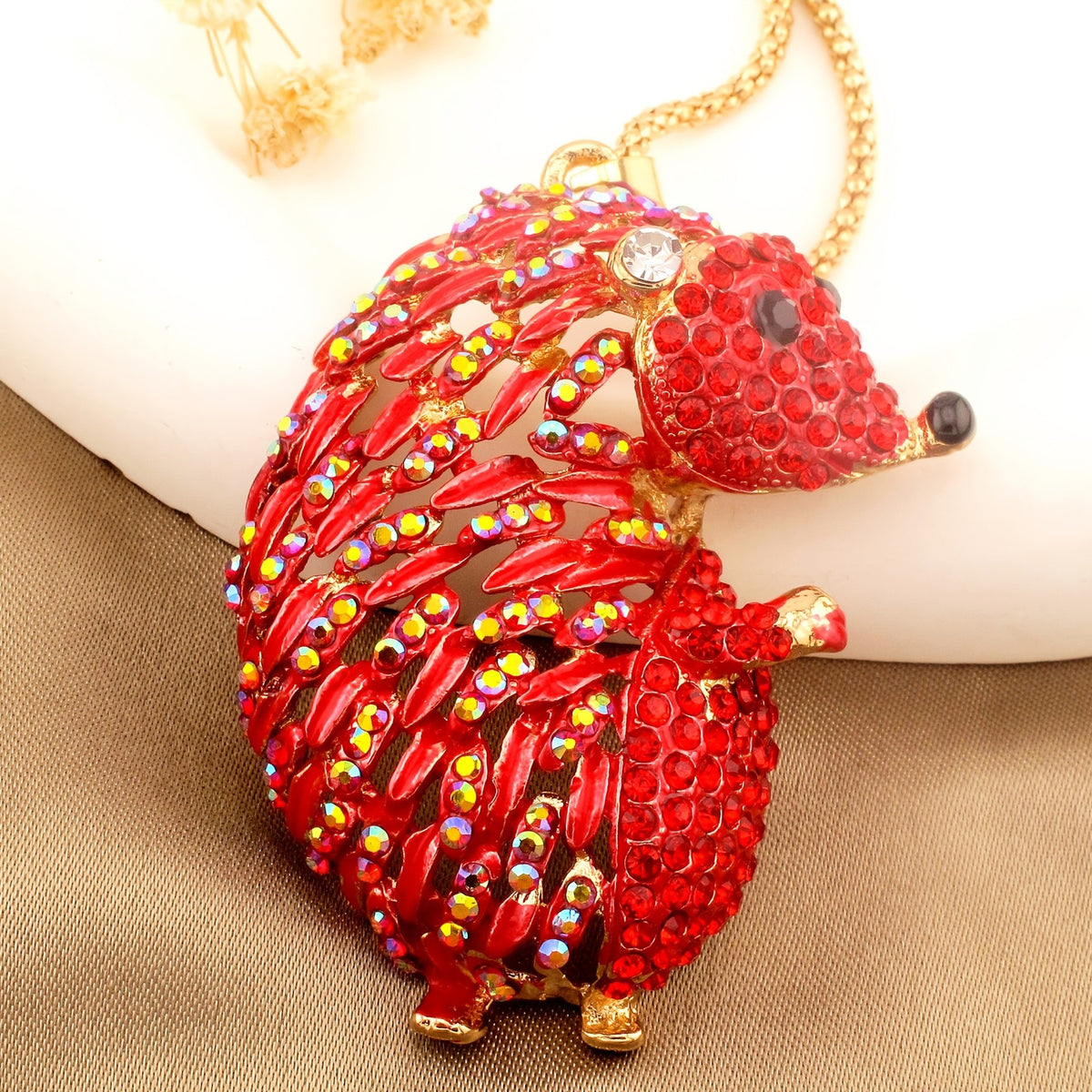 Whimsical Rainbow Hedgehog Pendant Necklace