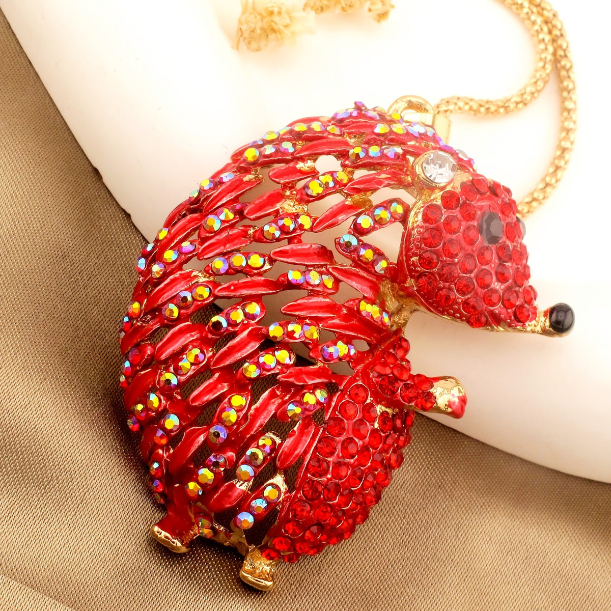 Whimsical Rainbow Hedgehog Pendant Necklace