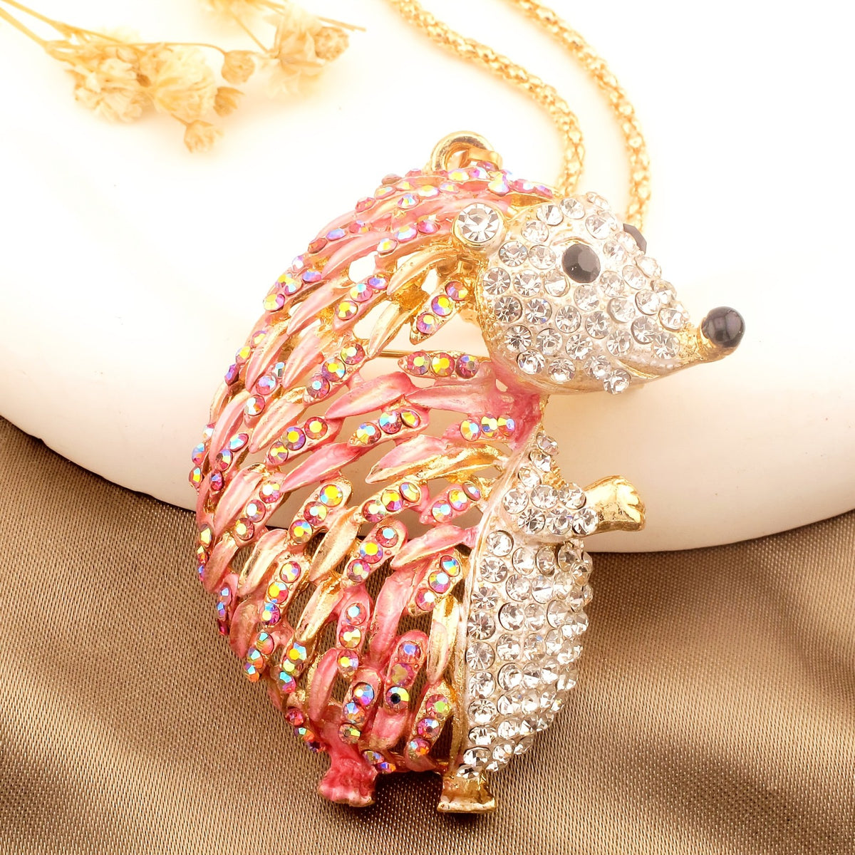 Whimsical Rainbow Hedgehog Pendant Necklace