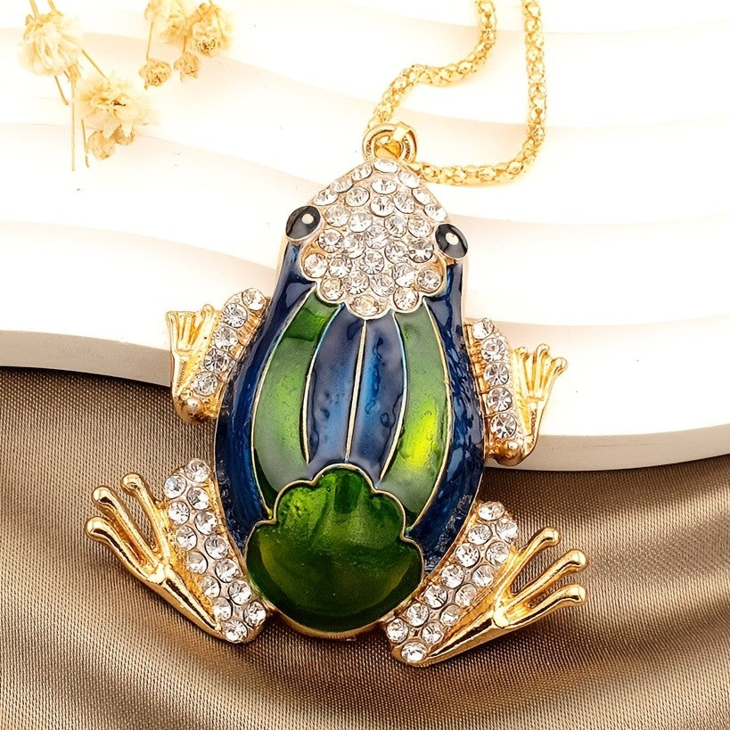 Whimsical Frog Glass Pendant Necklace