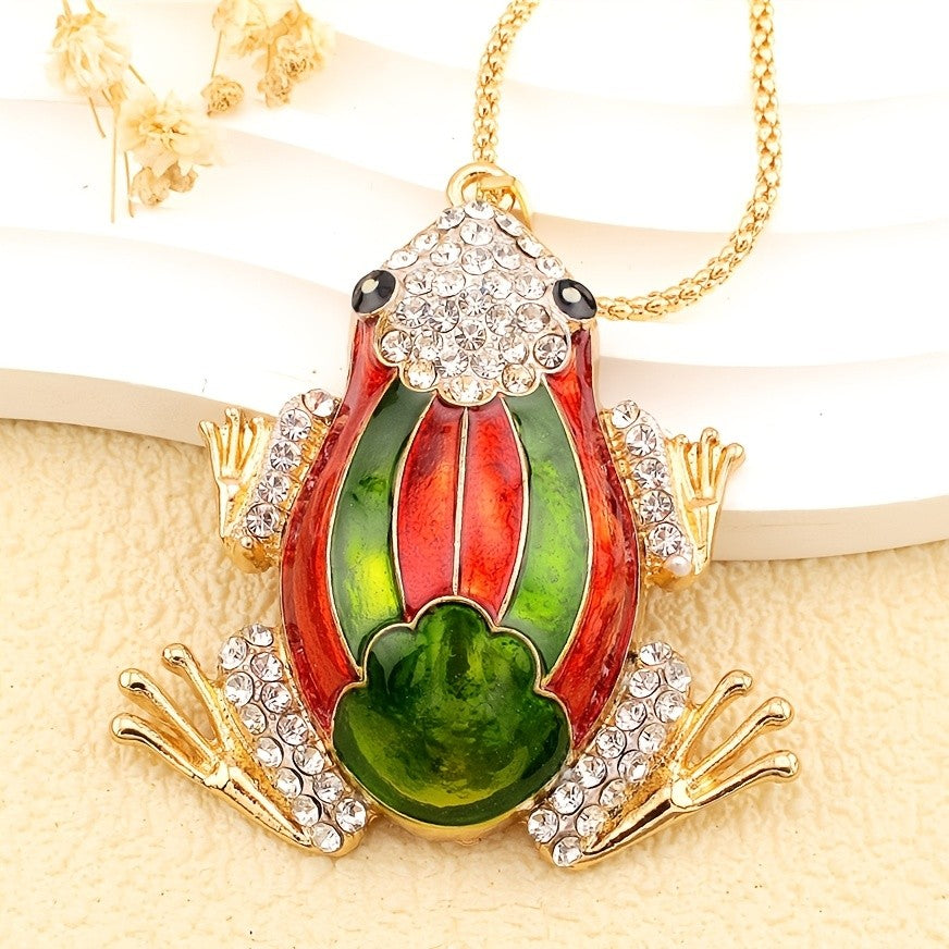 Whimsical Frog Glass Pendant Necklace