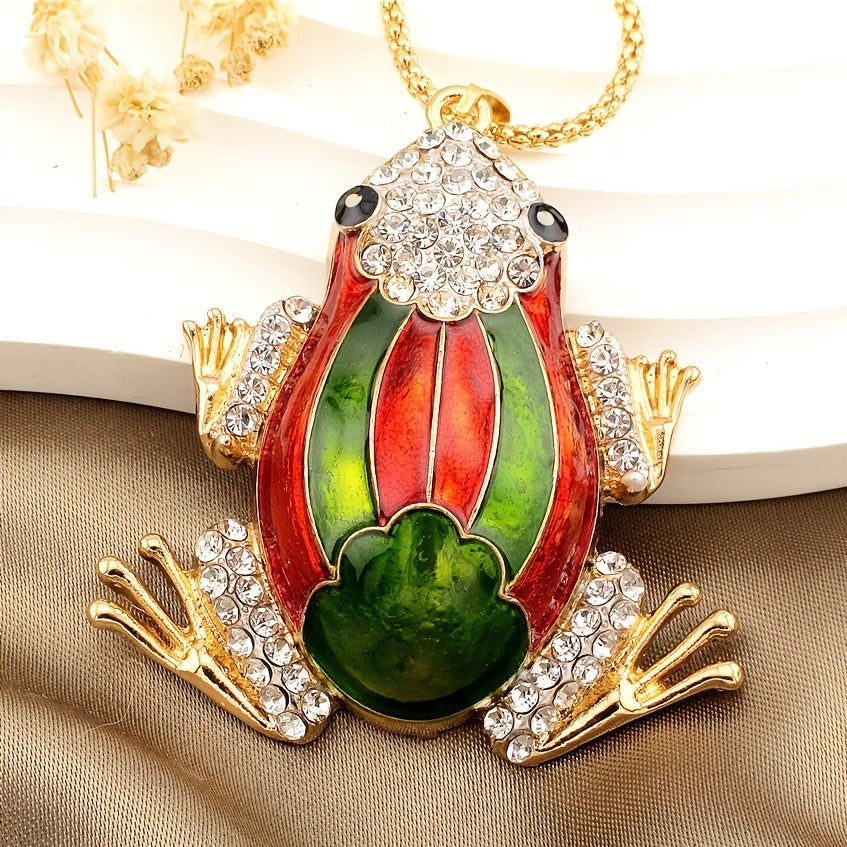 Whimsical Frog Glass Pendant Necklace