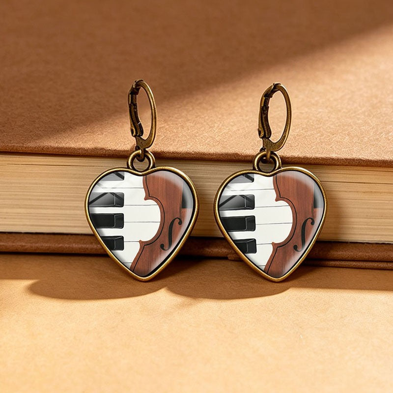 Vintage Piano Heart Drop Earrings